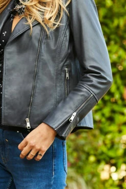 Charcoal Grey Leather Biker Jacket -SOSANDAR Sales sa18or15gy0015 4