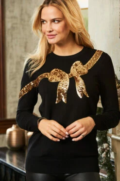 Black Gold Sequin Bow Knit Jumper 11 Black Gold Sequin Bow Knit Jumper -SOSANDAR Sales shot 19 sa17kr25bk0001 100