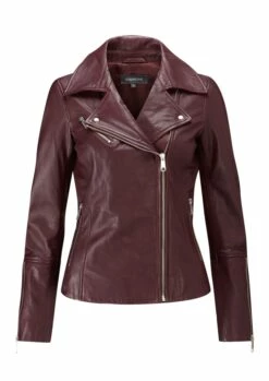 Burgundy Leather Biker Jacket -SOSANDAR Sales small web sa17or02 burgundy leather bicker jacket burgundy