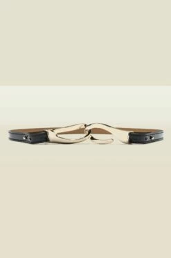 Black Patent Leather Slim Waist Belt With Gold Clasp -SOSANDAR Sales sosandar belts 017 1