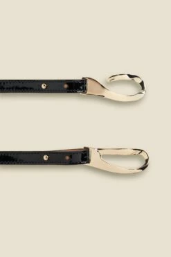 Black Patent Leather Slim Waist Belt With Gold Clasp -SOSANDAR Sales sosandar belts 020 1