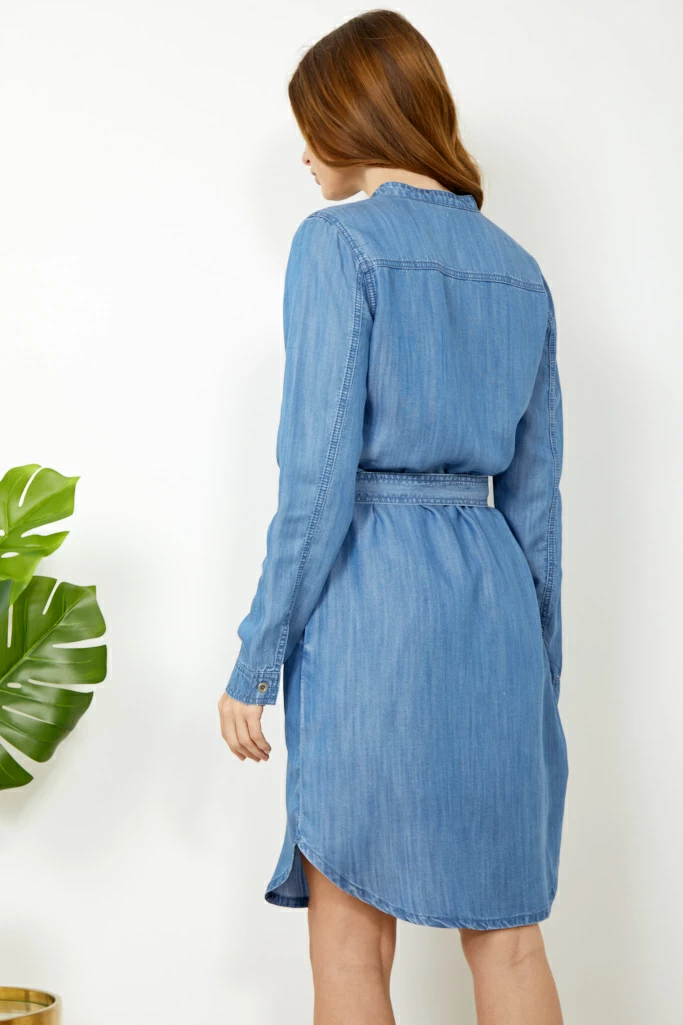 Blue Chambray Denim Belted Dress 5 Blue Chambray Denim Belted Dress - Image 3