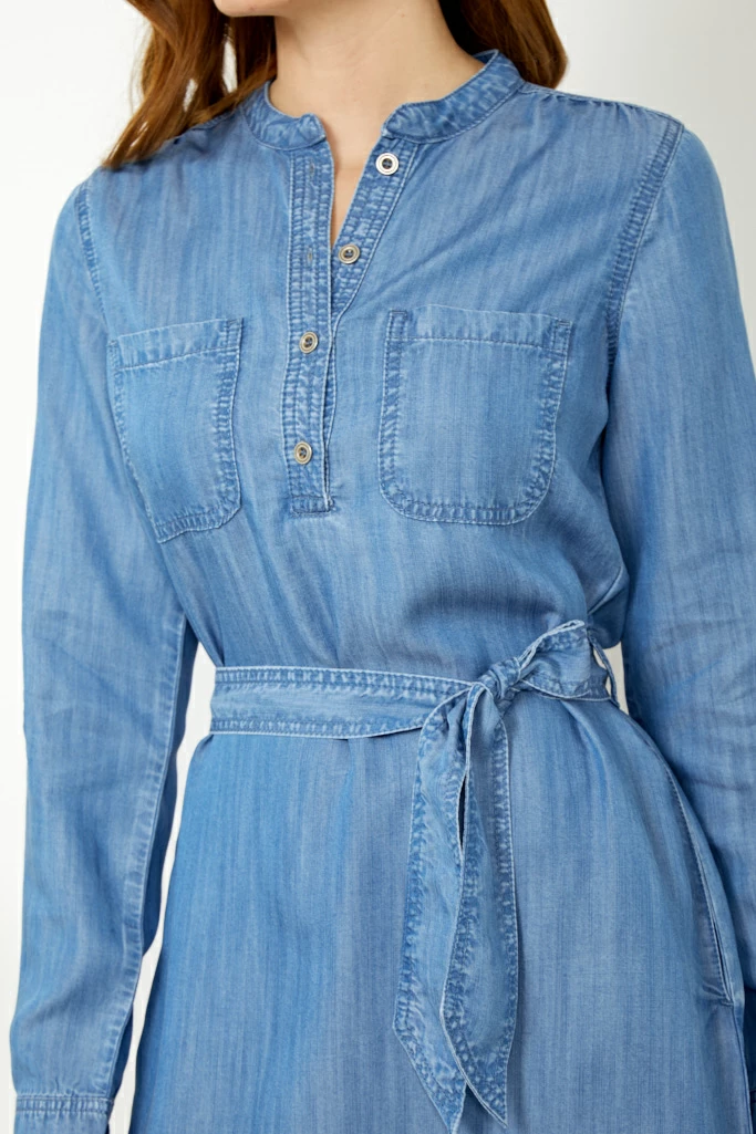 Blue Chambray Denim Belted Dress 6 Blue Chambray Denim Belted Dress - Image 4
