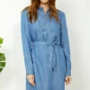Blue Chambray Denim Belted Dress -SOSANDAR Sales ss20dd011 4