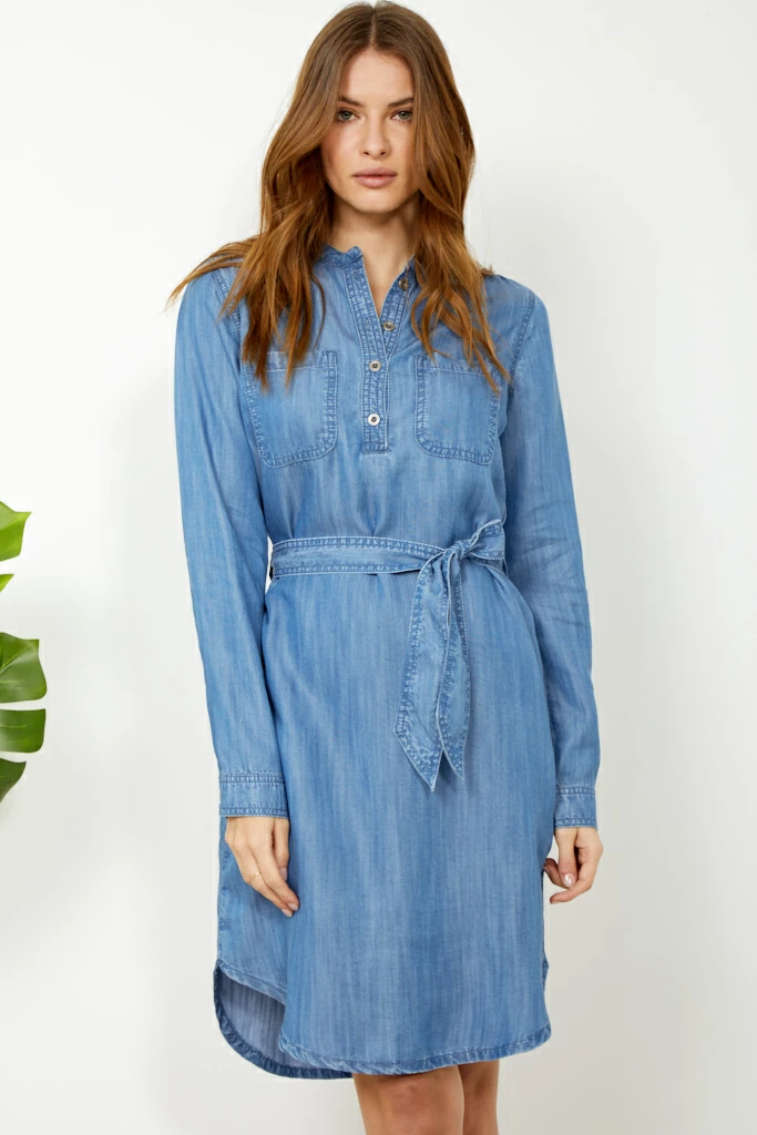 Blue Chambray Denim Belted Dress 3 Blue Chambray Denim Belted Dress