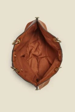 Tan Faux Suede & Leather Tote Bag With Shoulder Strap -SOSANDAR Sales tan bag 4 1