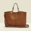 Tan Faux Suede & Leather Tote Bag With Shoulder Strap 1 Tan Faux Suede & Leather Tote Bag With Shoulder Strap -SOSANDAR Sales tan bag 1 1