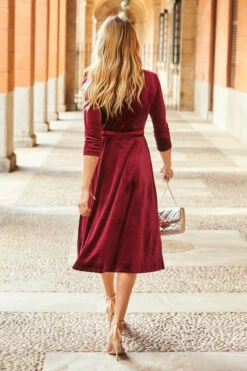 Ruby Red Luxe Velvet Wrap Midi Dress -SOSANDAR Sales web 101 a20dv043rd 041