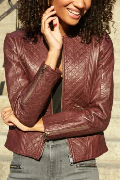 Burgundy Quilted Leather Collarless Jacket 14 Burgundy Quilted Leather Collarless Jacket -SOSANDAR Sales web 13 a21ol005 a20bd002gy 131