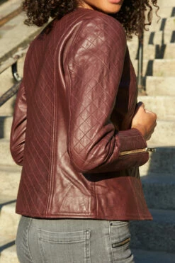 Burgundy Quilted Leather Collarless Jacket 15 Burgundy Quilted Leather Collarless Jacket -SOSANDAR Sales web 13 a21ol005 a20bd002gy 137