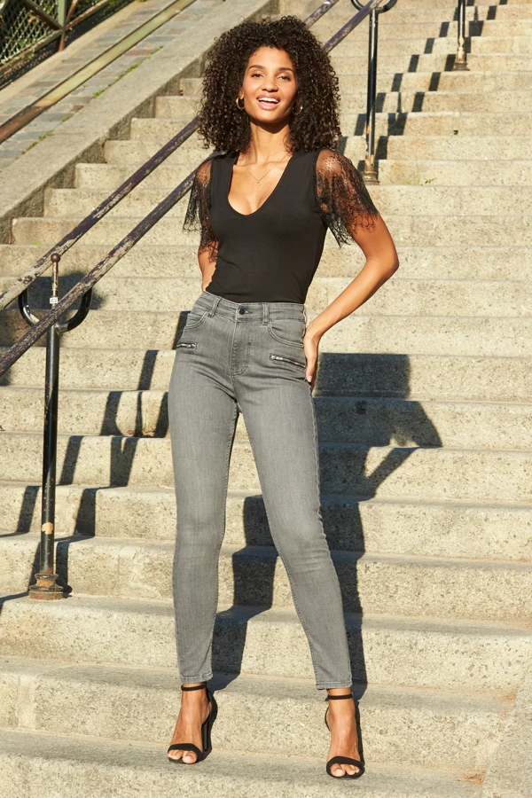 Grey Zip Detail Skinny Biker Jeans 3 Grey Zip Detail Skinny Biker Jeans