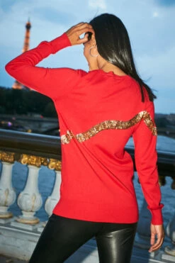 Red Gold Sequin Bow Knit Jumper 11 Red Gold Sequin Bow Knit Jumper -SOSANDAR Sales web 15 sa17kr25rd a21bp002 066 2
