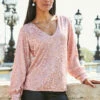 Rose Gold Sequin V Neck Blouson Sleeve Top -SOSANDAR Sales web 16 s20tw100pk 079 2