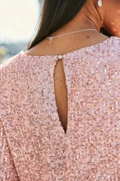 Rose Gold Sequin V Neck Blouson Sleeve Top 16 Rose Gold Sequin V Neck Blouson Sleeve Top -SOSANDAR Sales web 16 s20tw100pk 136 2