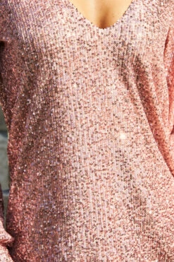 Rose Gold Sequin V Neck Blouson Sleeve Top 15 Rose Gold Sequin V Neck Blouson Sleeve Top -SOSANDAR Sales web 16 s20tw100pk 151 2