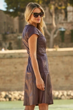 Burgundy Leather Quilt Detail Zip Front Fit & Flare Dress 12 Burgundy Leather Quilt Detail Zip Front Fit & Flare Dress -SOSANDAR Sales web 20 a21dl001rd 110 1