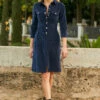 Navy Blue Luxe Velvet Popper Front Dress -SOSANDAR Sales web 24 a21dd012 002