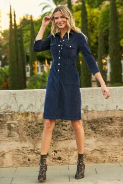 Navy Blue Luxe Velvet Popper Front Dress -SOSANDAR Sales web 24 a21dd012 045