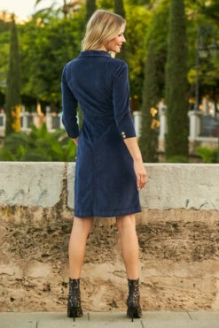 Navy Blue Luxe Velvet Popper Front Dress -SOSANDAR Sales web 24 a21dd012 106