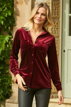 Burgundy Luxe Velvet Shirt 10 Burgundy Luxe Velvet Shirt -SOSANDAR Sales web 33 sa17tp18rd 034 2
