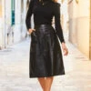 Black Leather A-Line Skirt With Pockets 1 Black Leather A-Line Skirt With Pockets -SOSANDAR Sales web 57 a21sl003bk 053