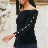 Black Velvet Embellished Sleeve Bardot Top -SOSANDAR Sales web 76 a21tv002 078