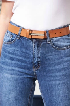 Tan Leather Waist Belt With Gold Clasp
