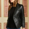 Black Premium Leather Blazer With Pockets