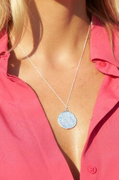 Silver Plated Hammered Pendant Necklace
