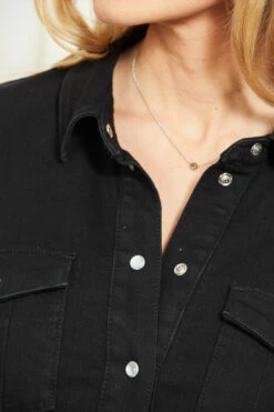 Black Denim Popper Front Relaxed Fit Shirt Dress -SOSANDAR Sales web s7 s21bd003bk a20fw024 120
