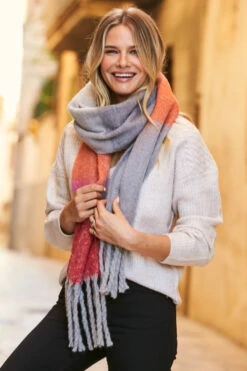 Grey, Pink & Red Ultra Soft Oversized Scarf 10 Grey, Pink & Red Ultra Soft Oversized Scarf -SOSANDAR Sales web scarf 031