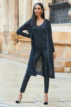 Pewter Metallic Super Sparkly Longline Cardigan