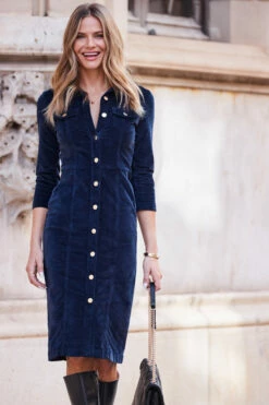 Midnight Blue Luxe Velvet Popper Front Pencil Dress -SOSANDAR Sales web 02 a0dd010be008 031 rt