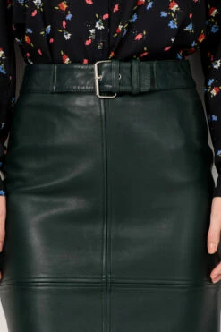 Dark Green Leather Buckle Detail Pencil Skirt -SOSANDAR Sales web 06032019 sosander 299