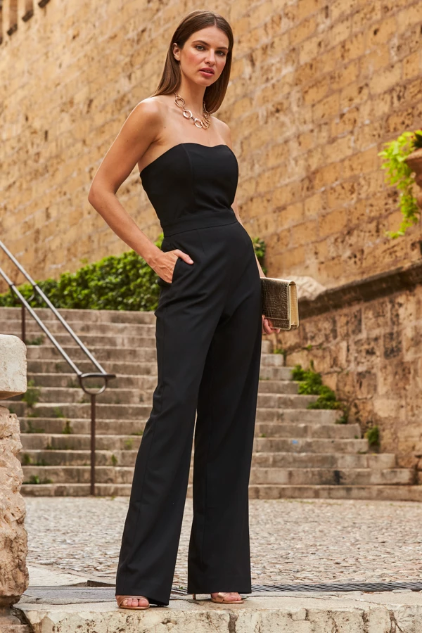 Black Premium Bandeau Wide Leg Jumpsuit With Pockets 4 Black Premium Bandeau Wide Leg Jumpsuit With Pockets - Image 2
