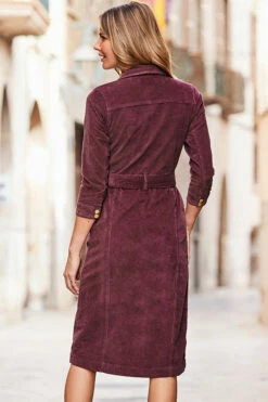Burgundy Cord Popper Front Belted Dress -SOSANDAR Sales web 07 a21dd009rd0004 143 rt2