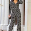 Black & White Geometric Print Wrap Front Wide Leg Jumpsuit With Pockets 1 Black & White Geometric Print Wrap Front Wide Leg Jumpsuit With Pockets -SOSANDAR Sales web 09 a20jj004nege01 045 rt