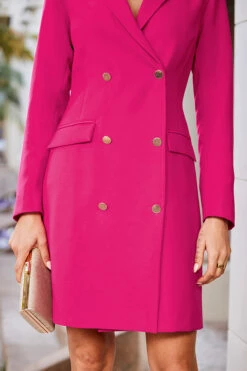 Pink Double Breasted Blazer Dress -SOSANDAR Sales web 105 a22dw062pk001 183 hot pink rt