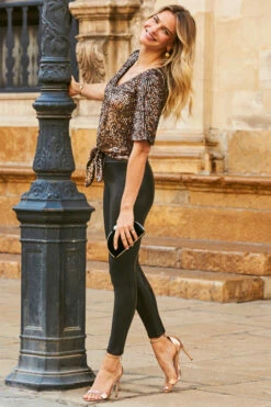 Black Leather Look Zip Detail Leggings -SOSANDAR Sales web 10 a21tw012 a21bp002bk 108