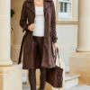 Chocolate Faux Suede Belted Trench Coat