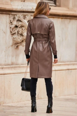 Mocha Brown Faux Leather Belted Trench Coat 19 Mocha Brown Faux Leather Belted Trench Coat -SOSANDAR Sales web 10 aop007be0040 a19tk090bk0001 155