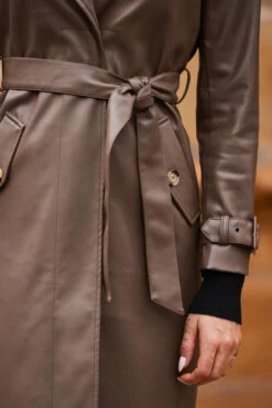 Mocha Brown Faux Leather Belted Trench Coat 22 Mocha Brown Faux Leather Belted Trench Coat -SOSANDAR Sales web 10 aop007be0040 a19tk090bk0001 338