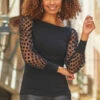Black Polka Dot Mesh Sleeve Detail Jersey Top 1 Black Polka Dot Mesh Sleeve Detail Jersey Top -SOSANDAR Sales web 111 a22tj057bk0001 049 crop