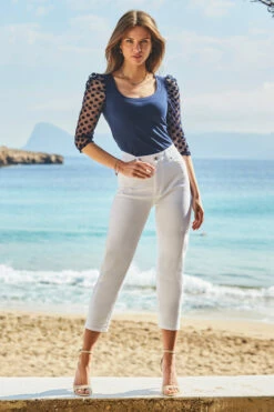 White Denim Cropped Straight Leg Jeans