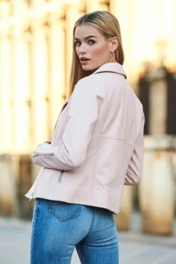 Soft Pink Leather Biker Jacket -SOSANDAR Sales web 115 s21tj211we0001 sa17or01pk0020 135