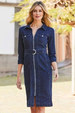 Dark Indigo Zip Front Belted Denim Dress 10 Dark Indigo Zip Front Belted Denim Dress -SOSANDAR Sales web 11 s22dd005io 080 rt