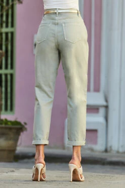 Sage Green Slim Leg Mom Jeans -SOSANDAR Sales web 129 s20bd004gn0005 117