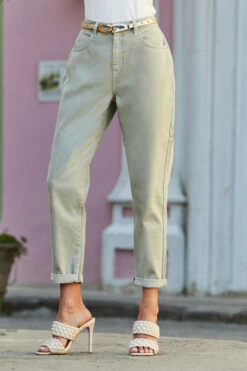 Sage Green Slim Leg Mom Jeans -SOSANDAR Sales web 129 s20bd004gn0005 146
