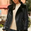Black Faux Shearling Biker Jacket