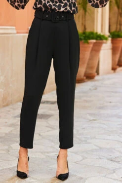 Black High Waist Belted Tapered Trousers 11 Black High Waist Belted Tapered Trousers -SOSANDAR Sales web 12 s3tw015bran012 abw019bk00012 531 1